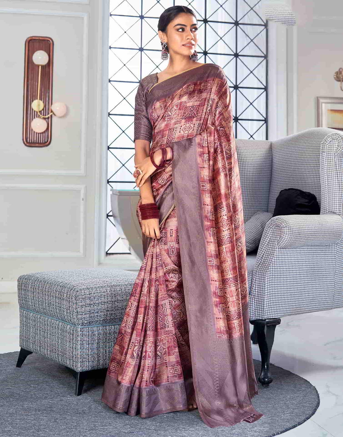 Mauve Silk Printed Saree