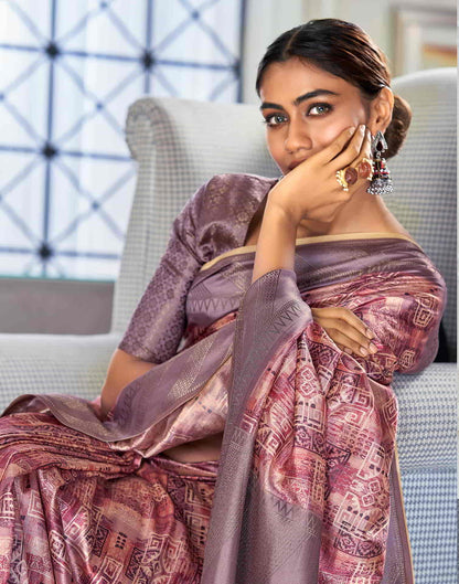 Mauve Silk Printed Saree