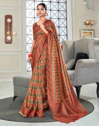 Orange Silk Printed Saree