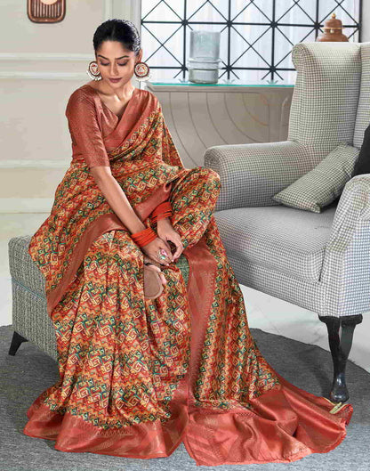 Orange Silk Printed Saree