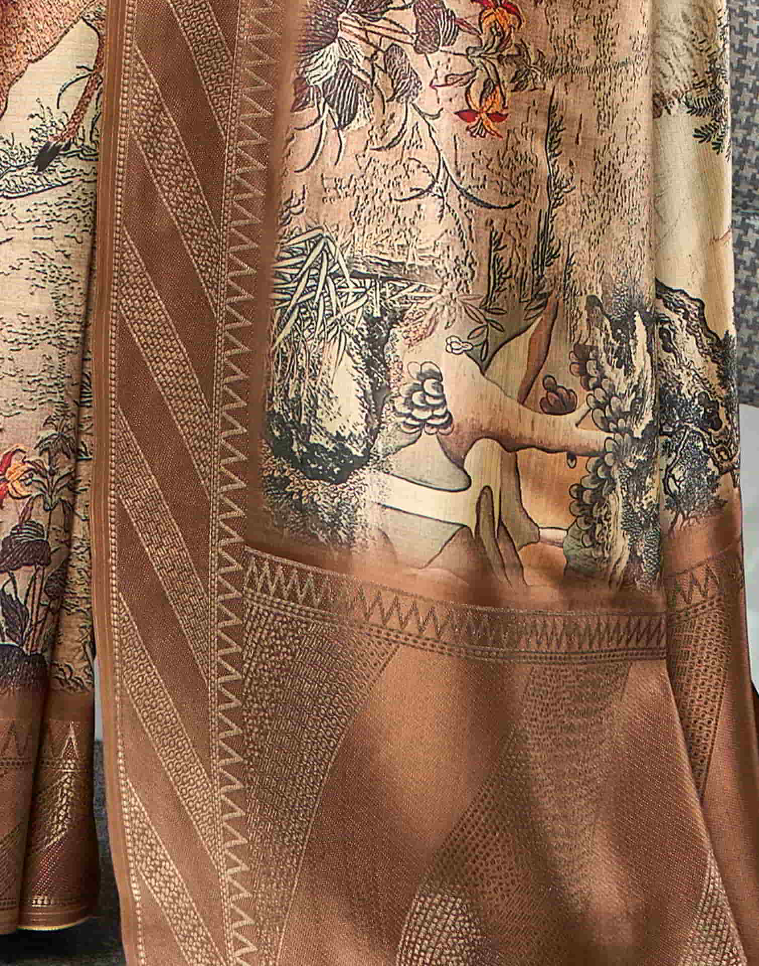 Beige Silk Printed Saree