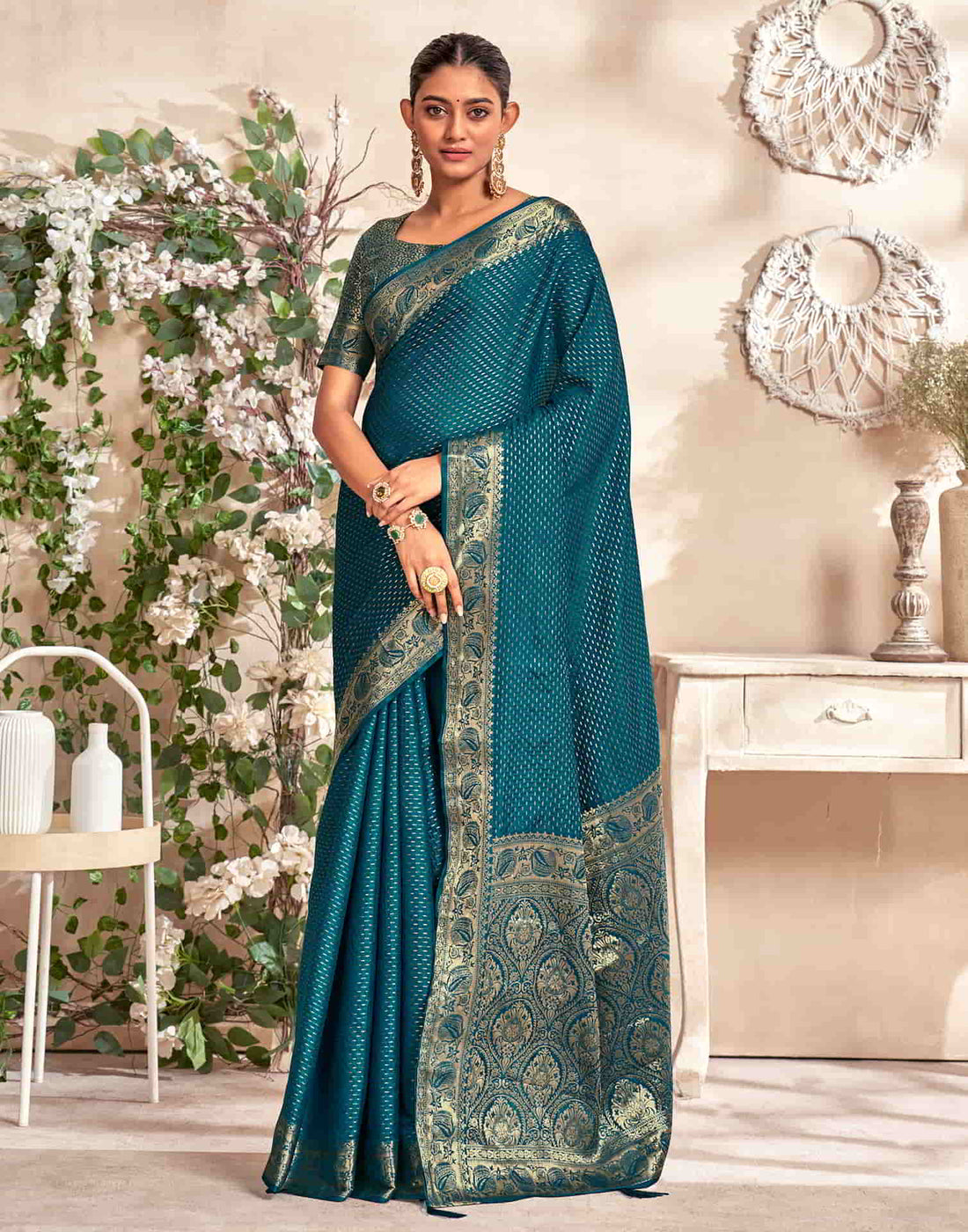 Teal Silk Plain Saree