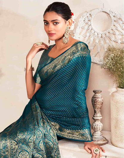 Teal Silk Plain Saree