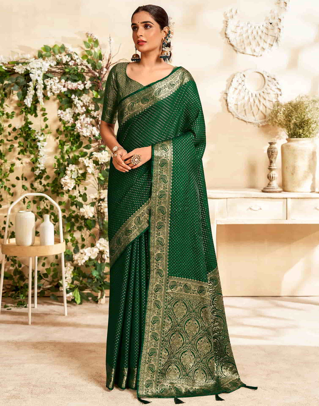 Green Silk Plain Saree