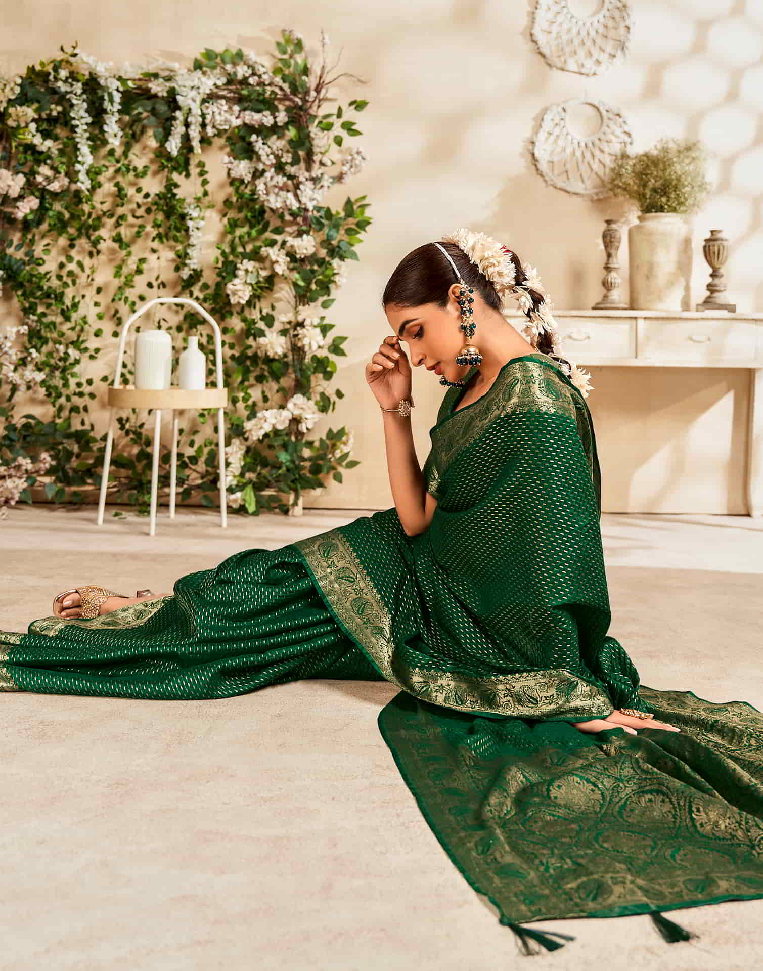 Green Silk Plain Saree