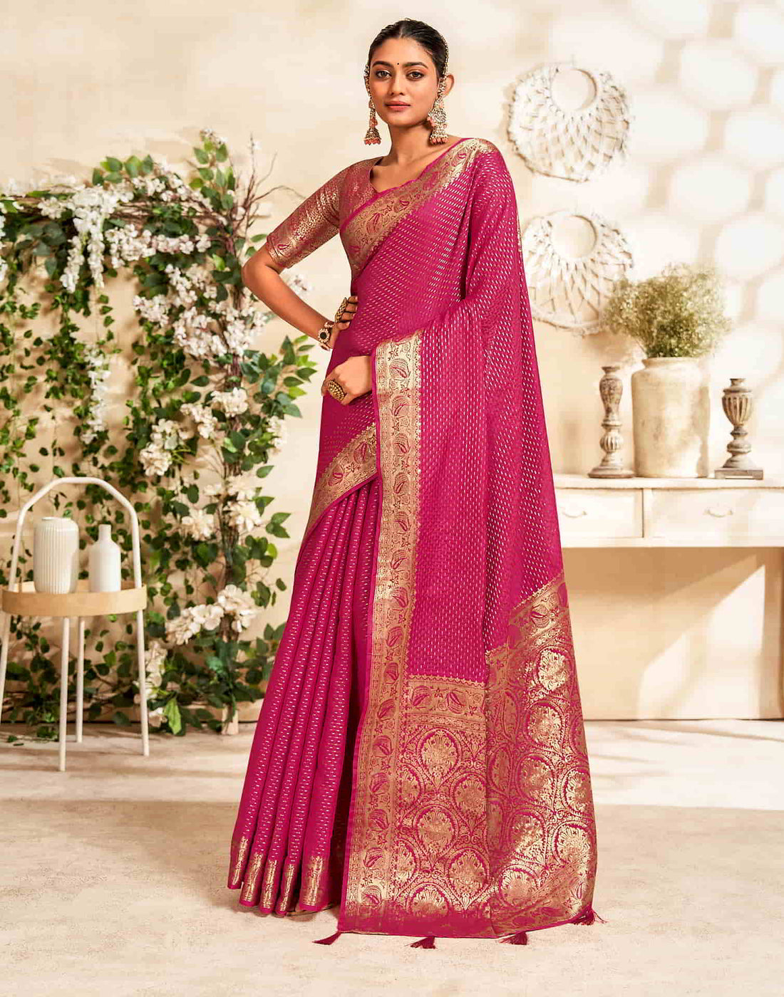 Pink Silk Plain Saree