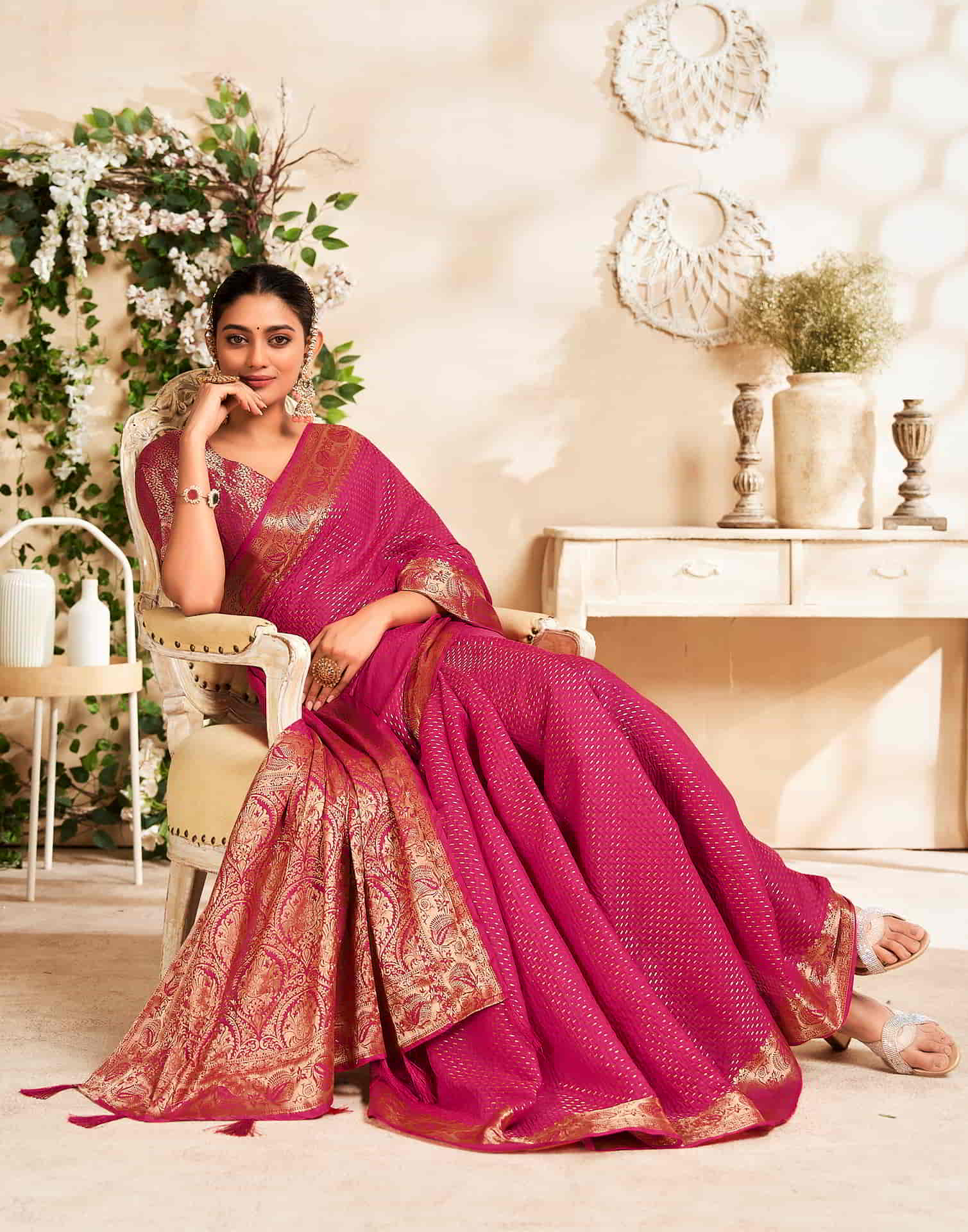 Pink Silk Plain Saree