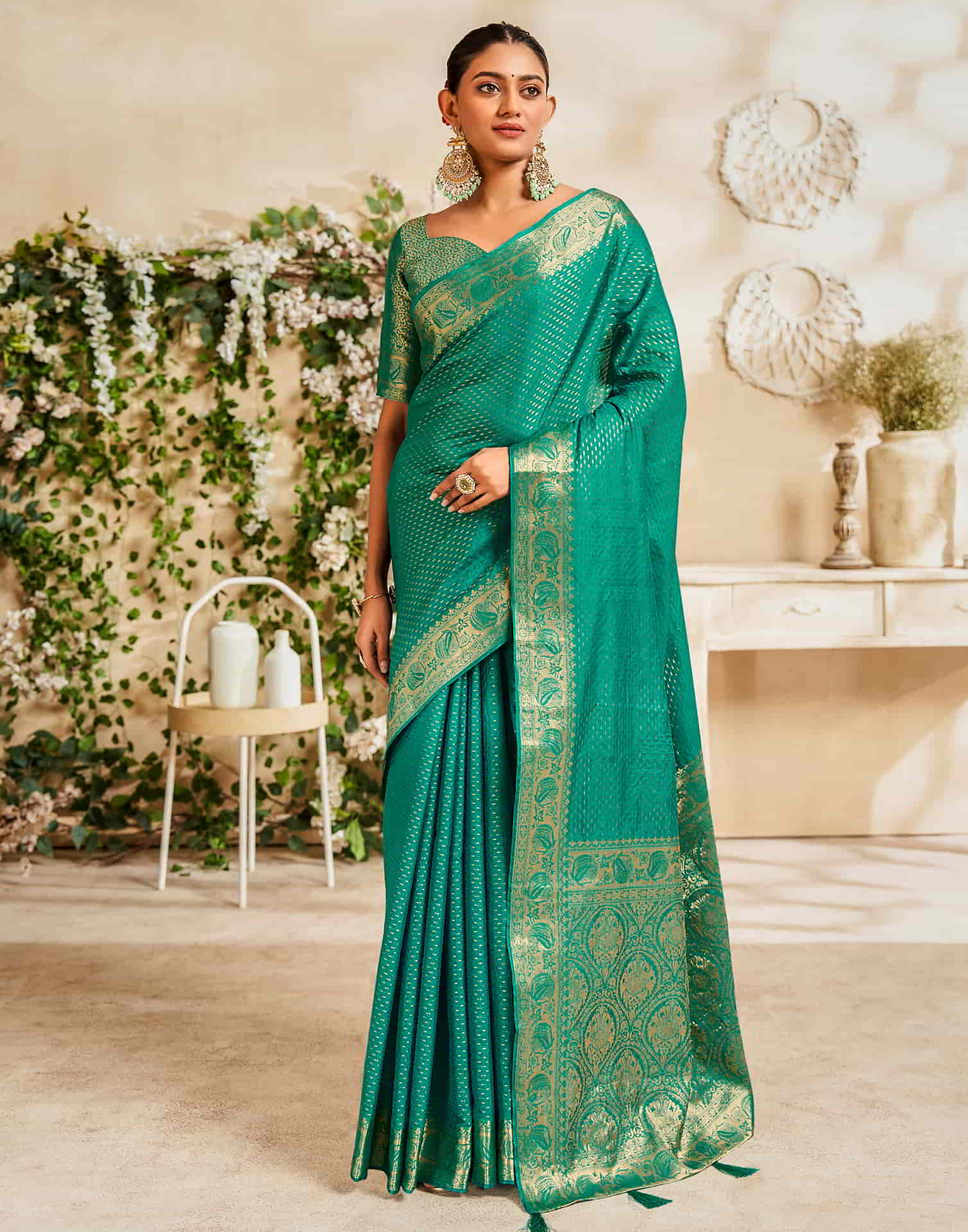 Teal Silk Plain Saree