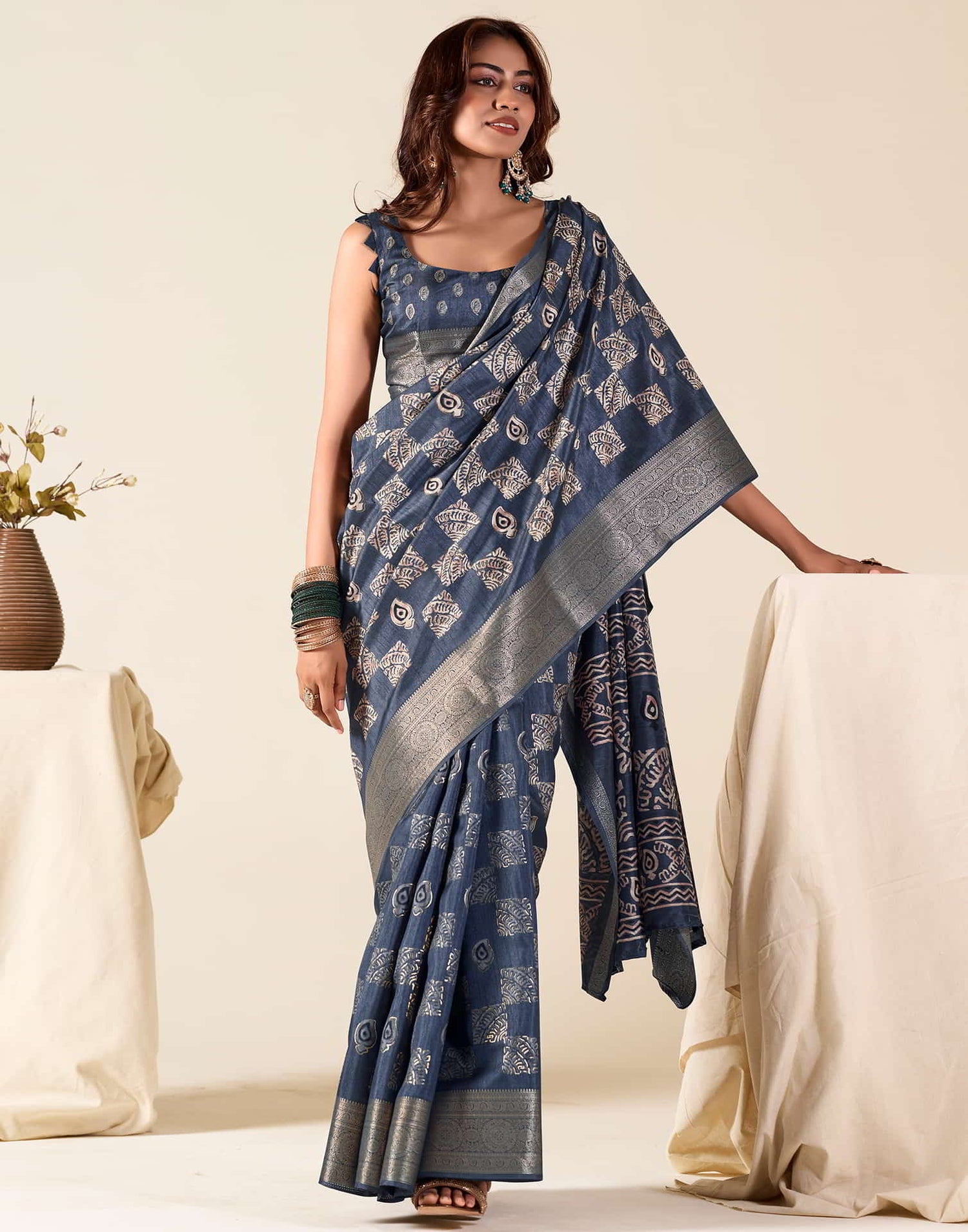 Blue Silk Printed Saree