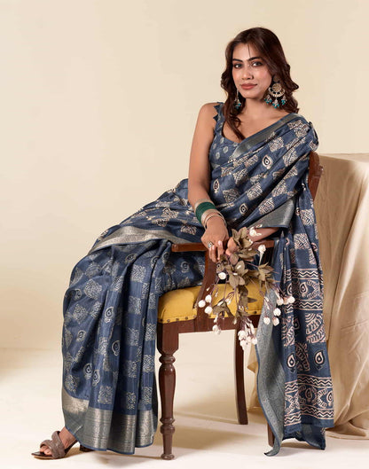 Blue Silk Printed Saree