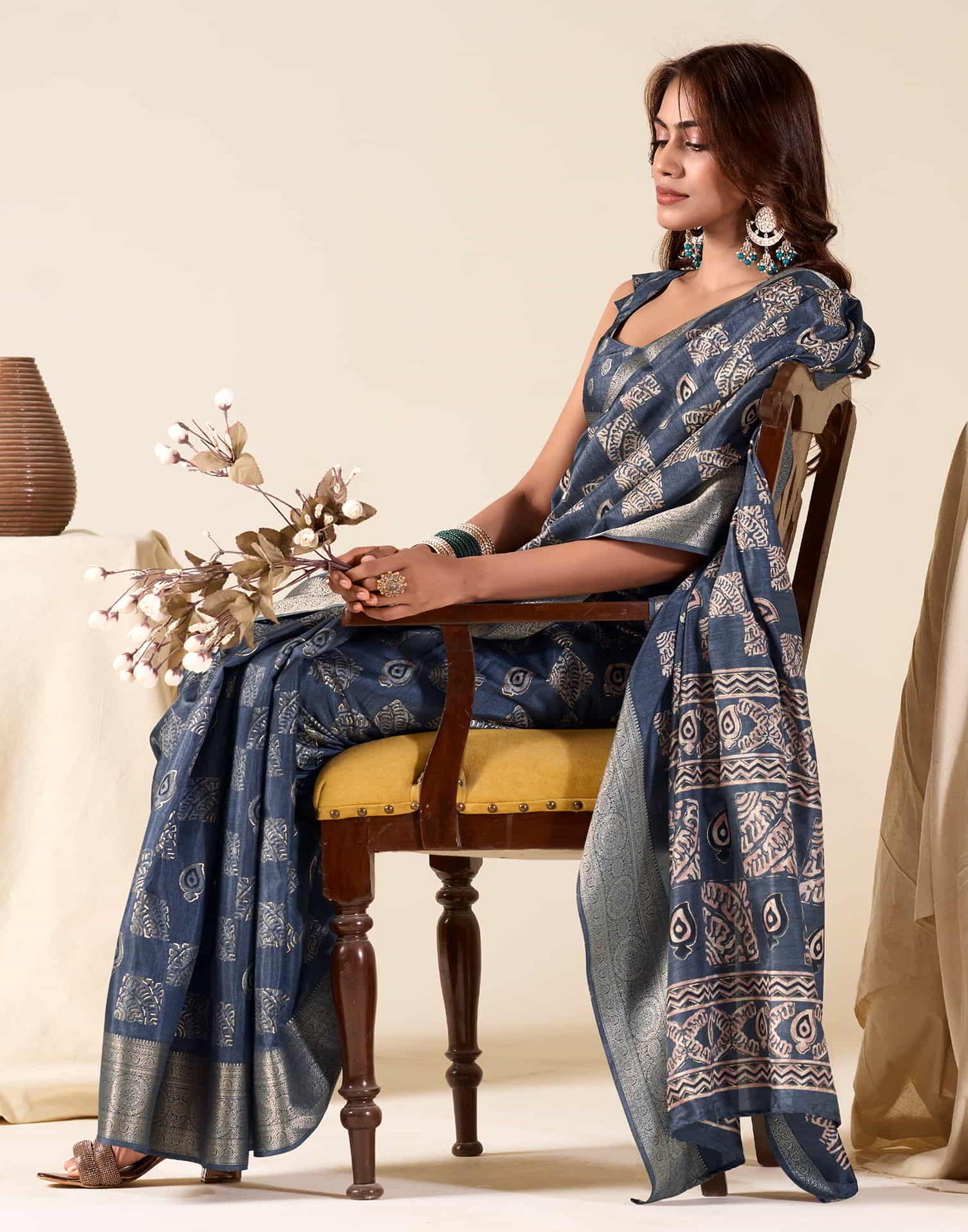 Blue Silk Printed Saree