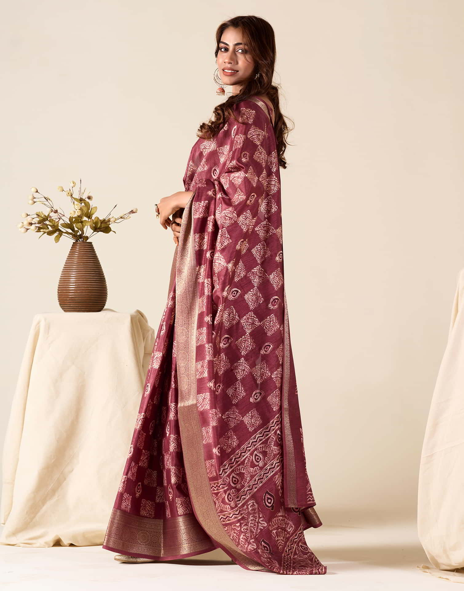 Maroon Silk Printed Saree