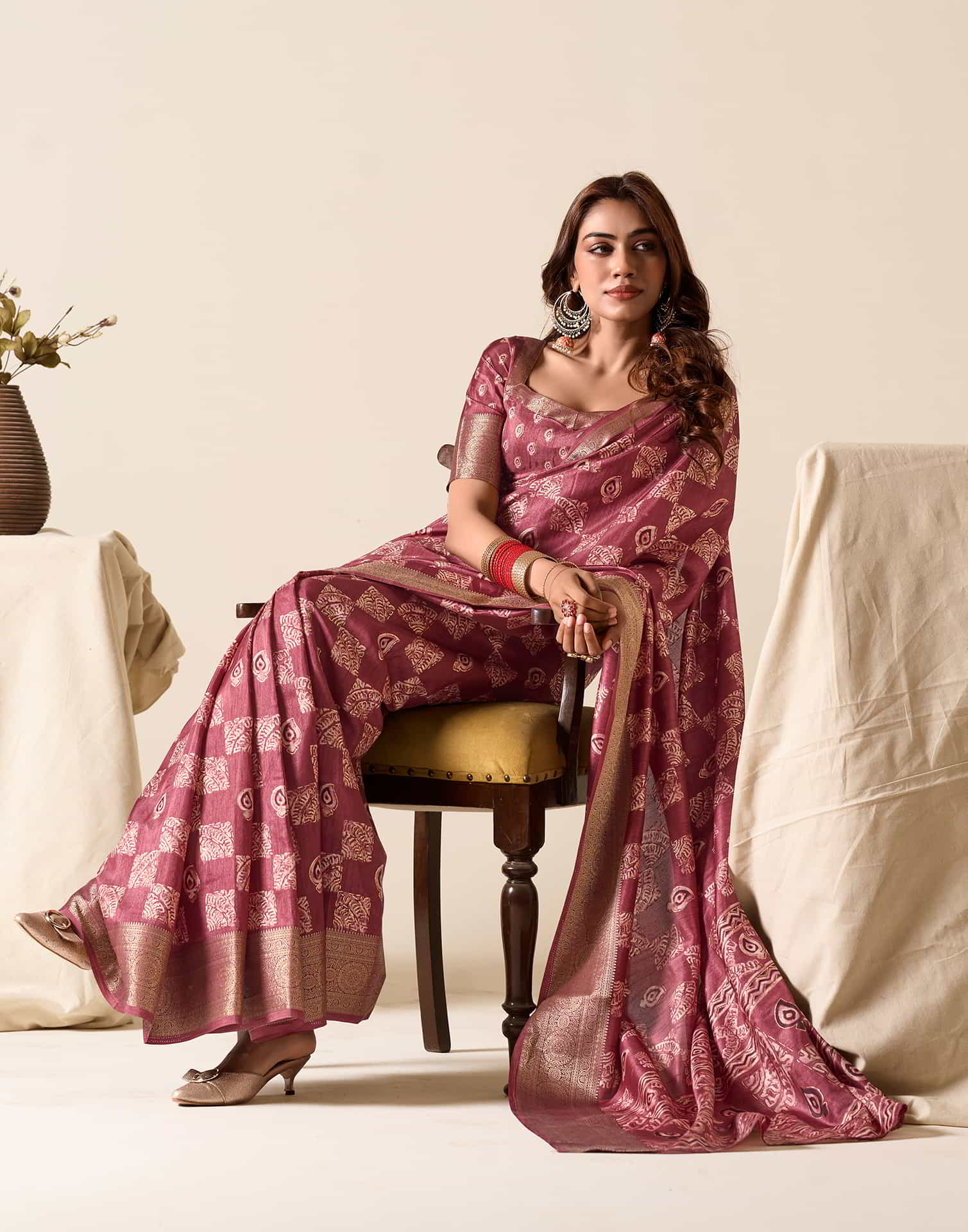 Maroon Silk Printed Saree