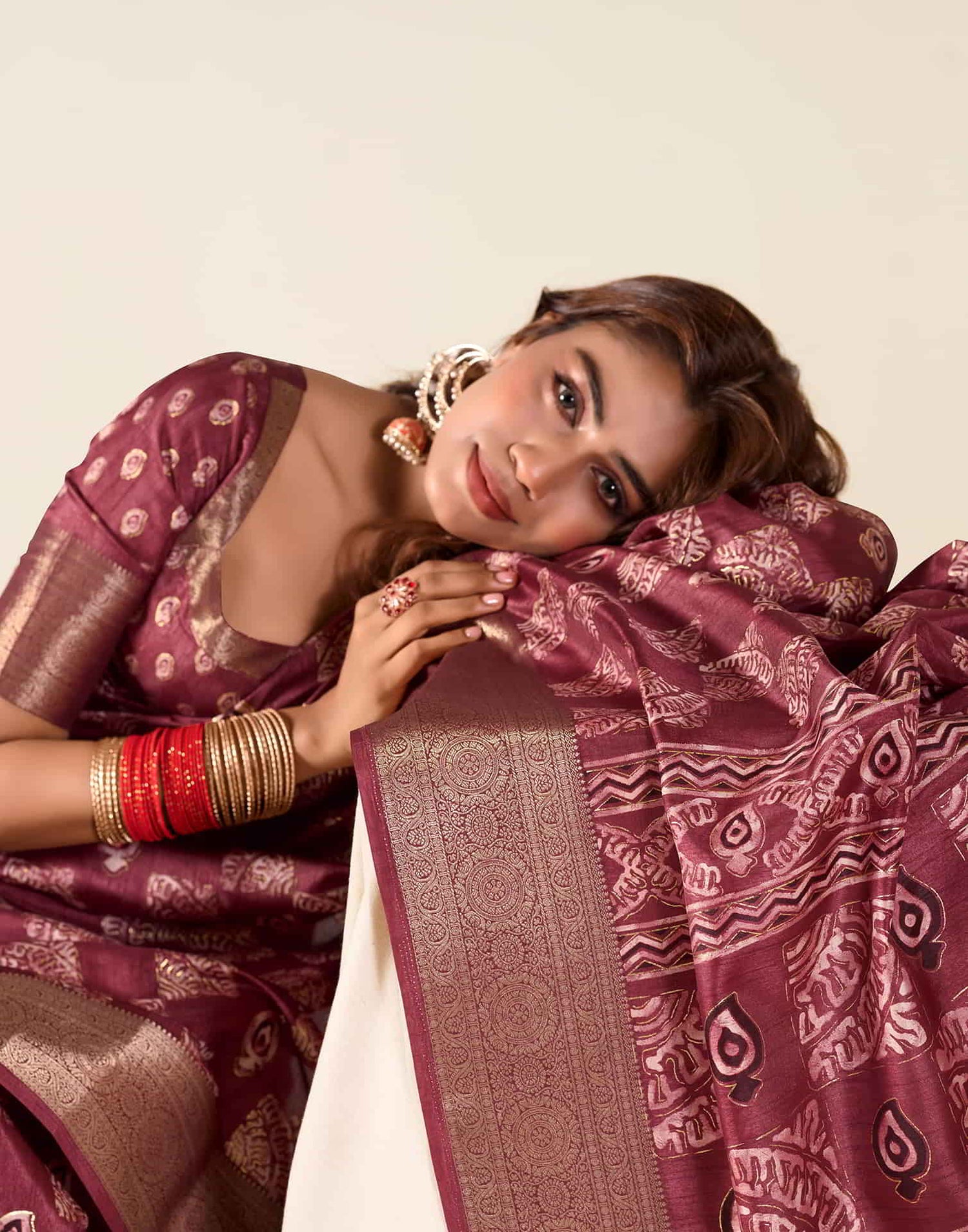 Maroon Silk Printed Saree