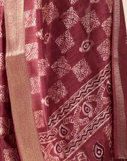 Maroon Silk Printed Saree