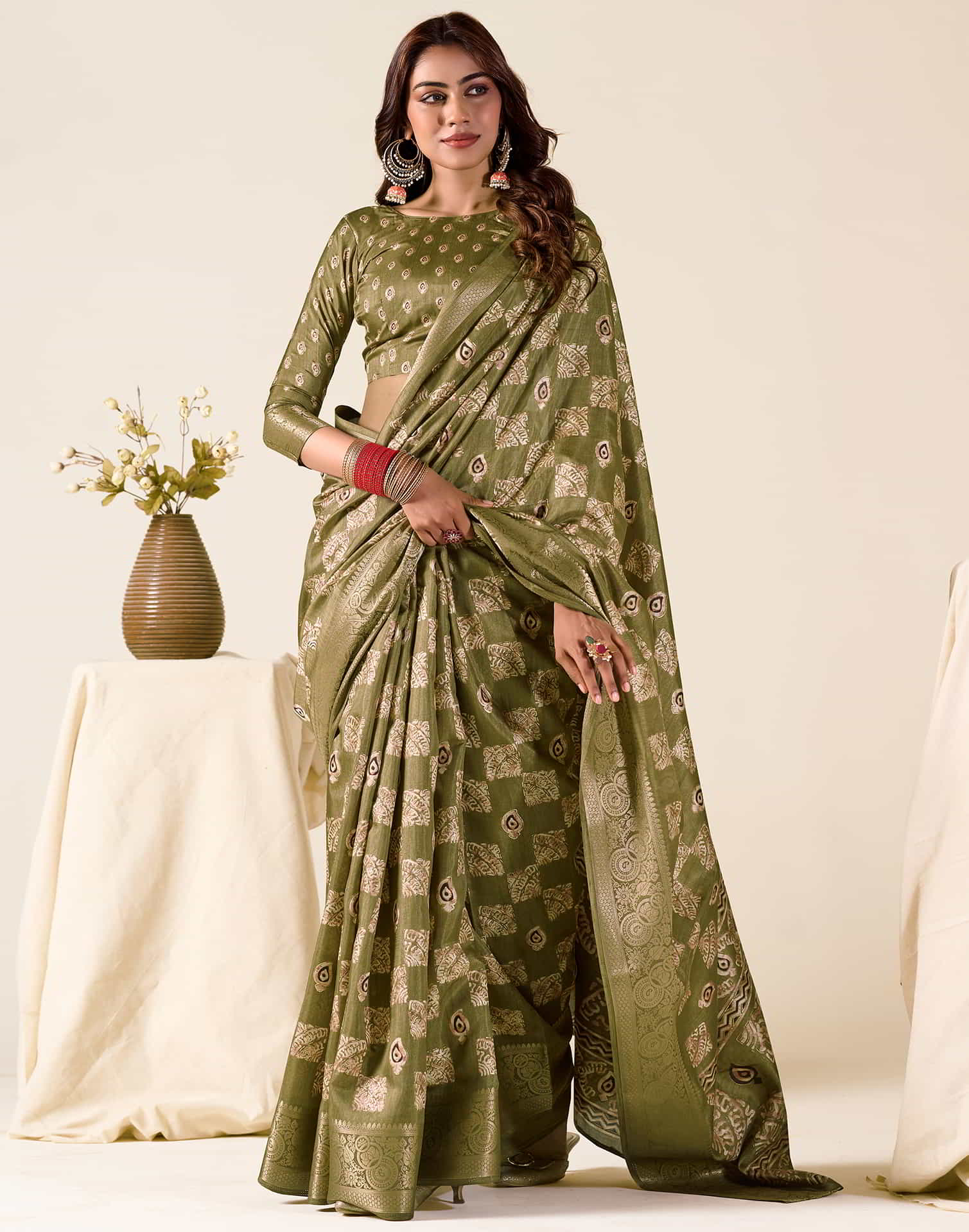 Green Silk Printed Saree