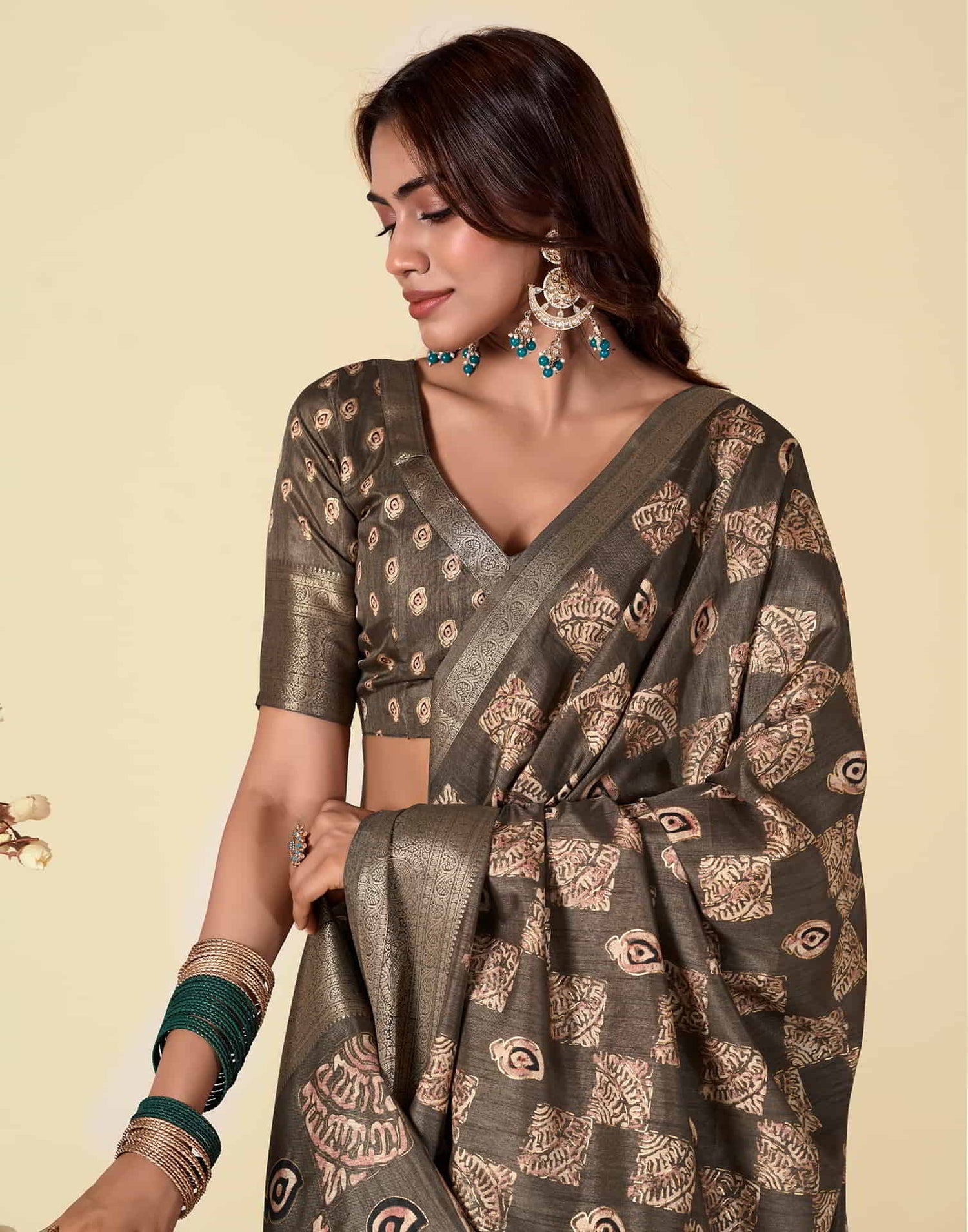 Brown Silk Printed Saree