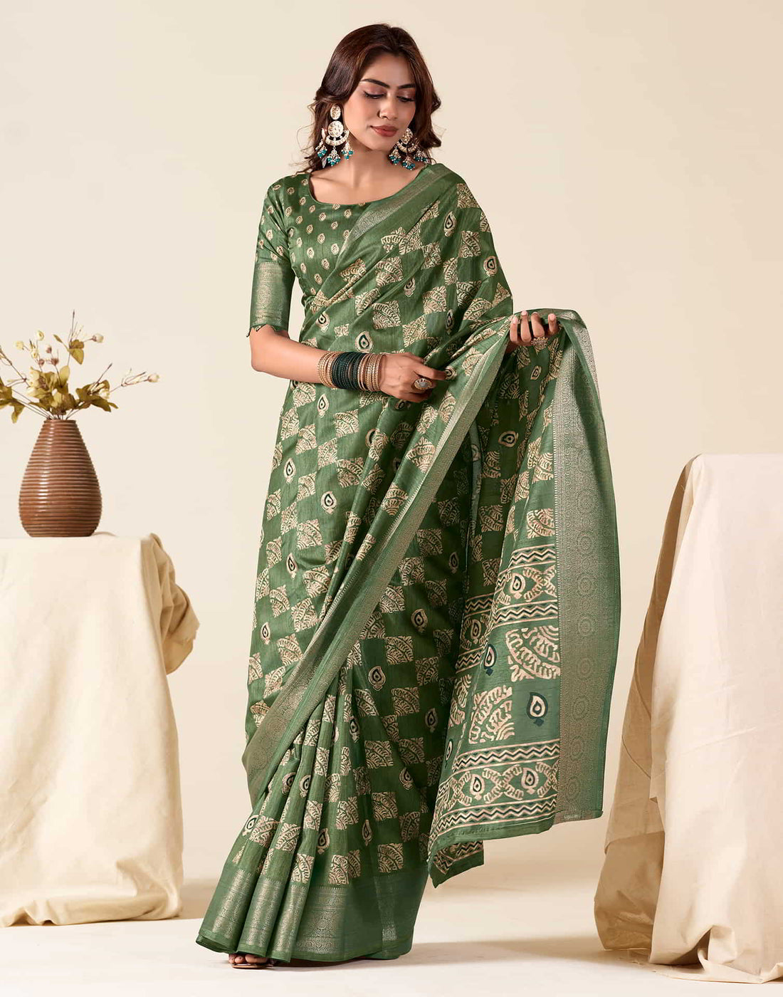 Green Silk Printed Saree