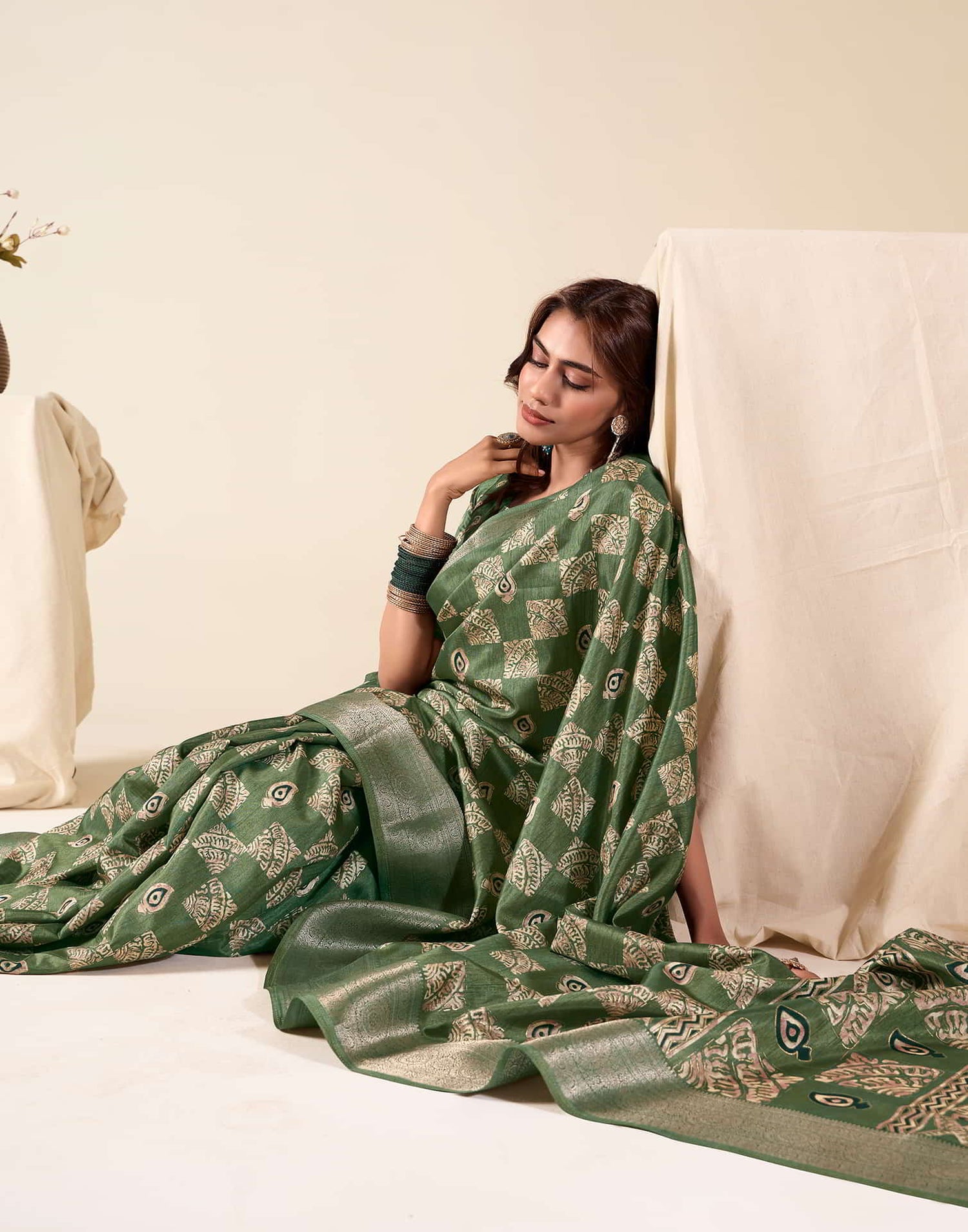 Green Silk Printed Saree