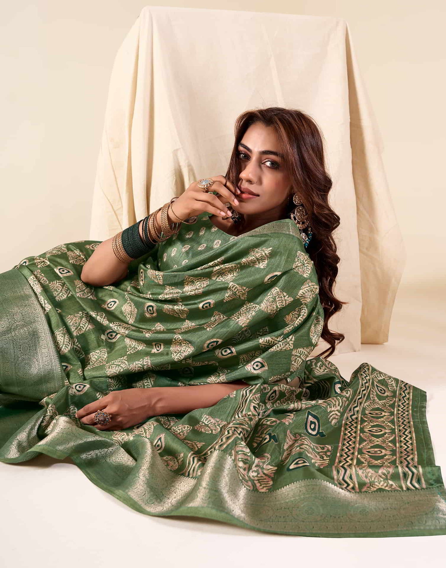 Green Silk Printed Saree