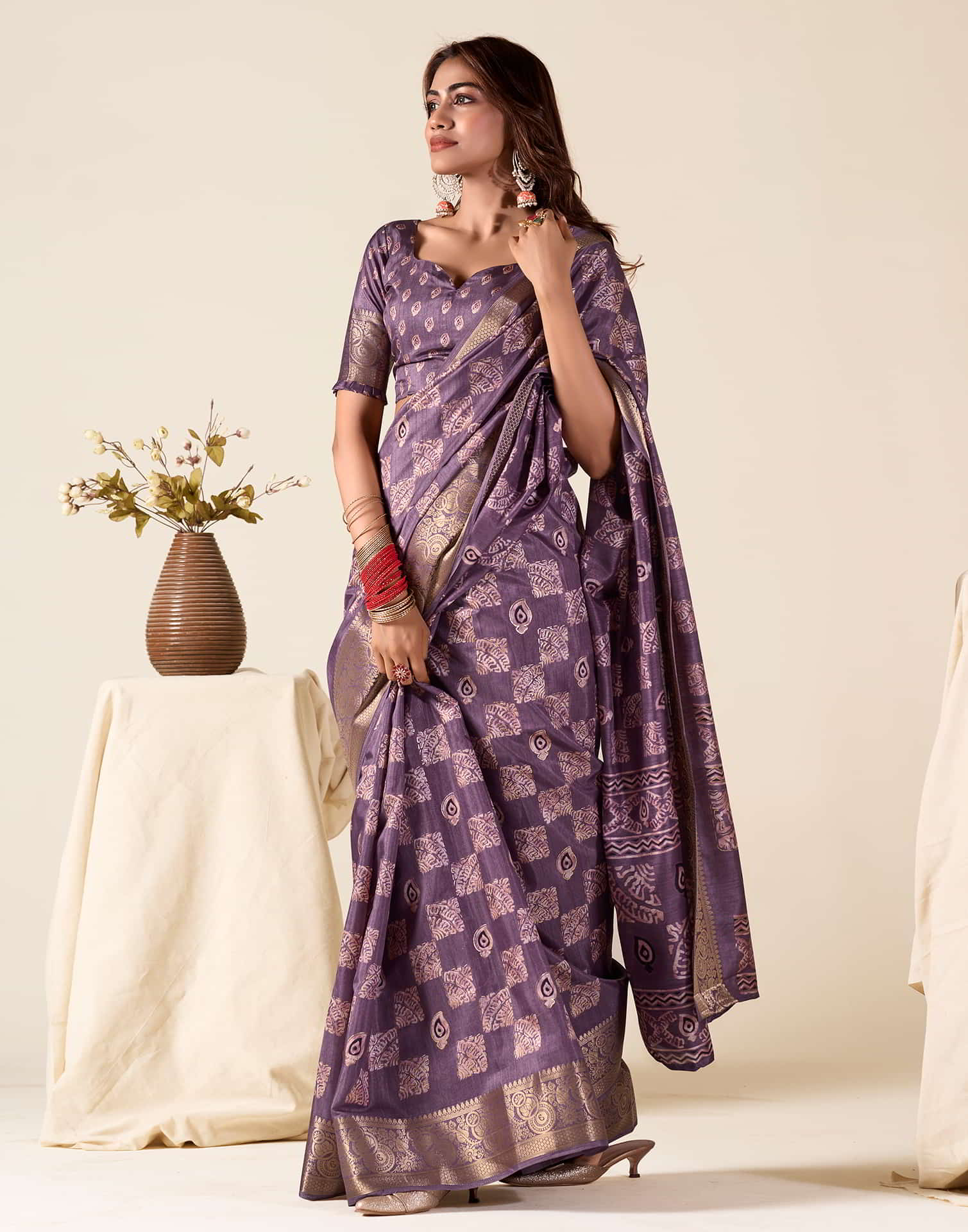 Purple Silk Printed Saree