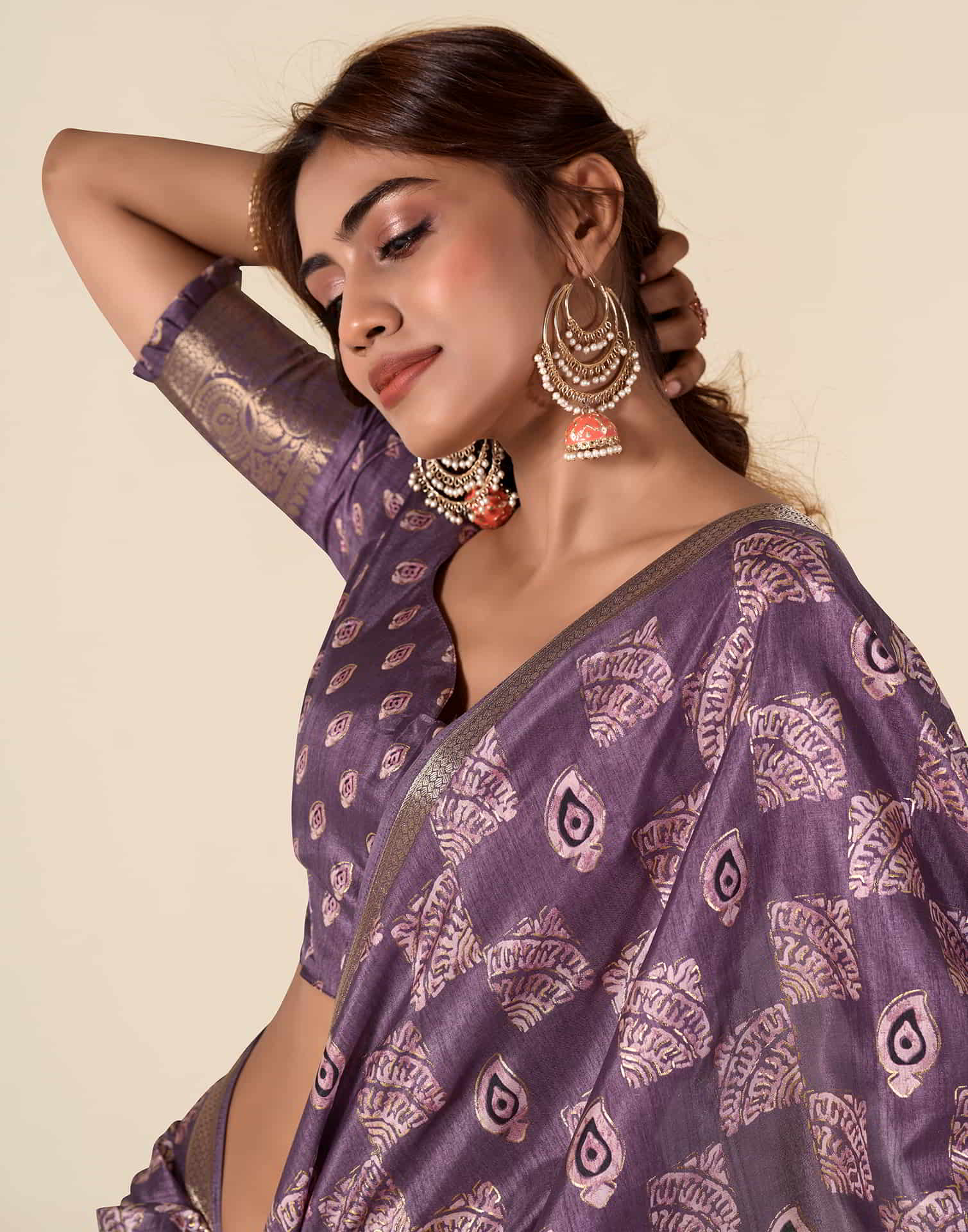 Purple Silk Printed Saree