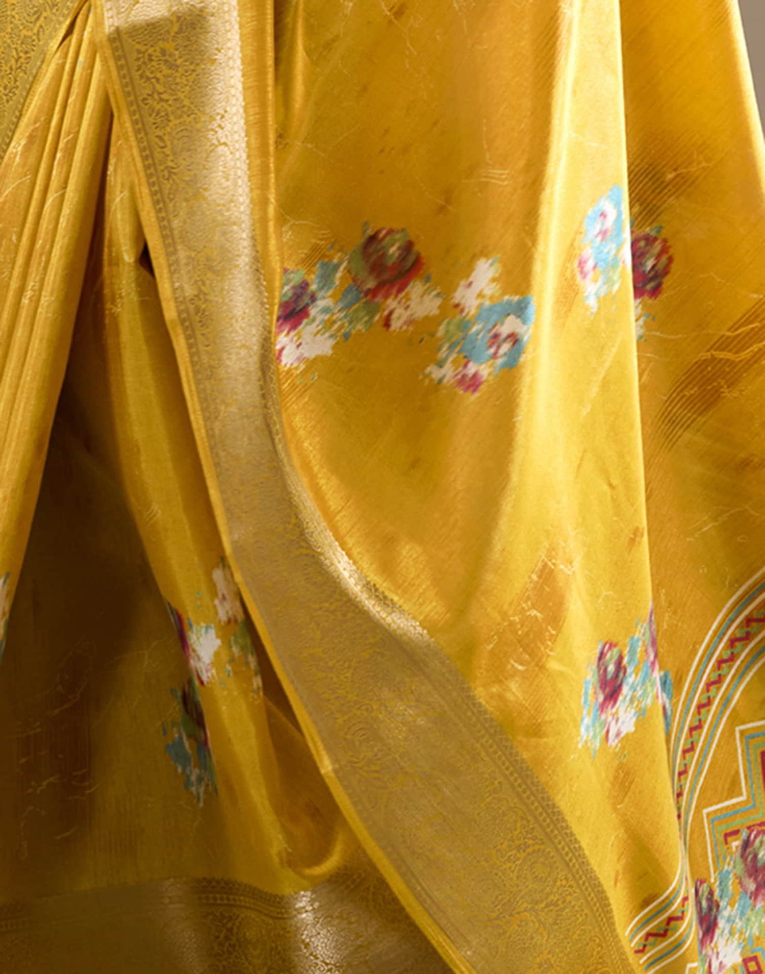 Yellow Silk Printed Saree