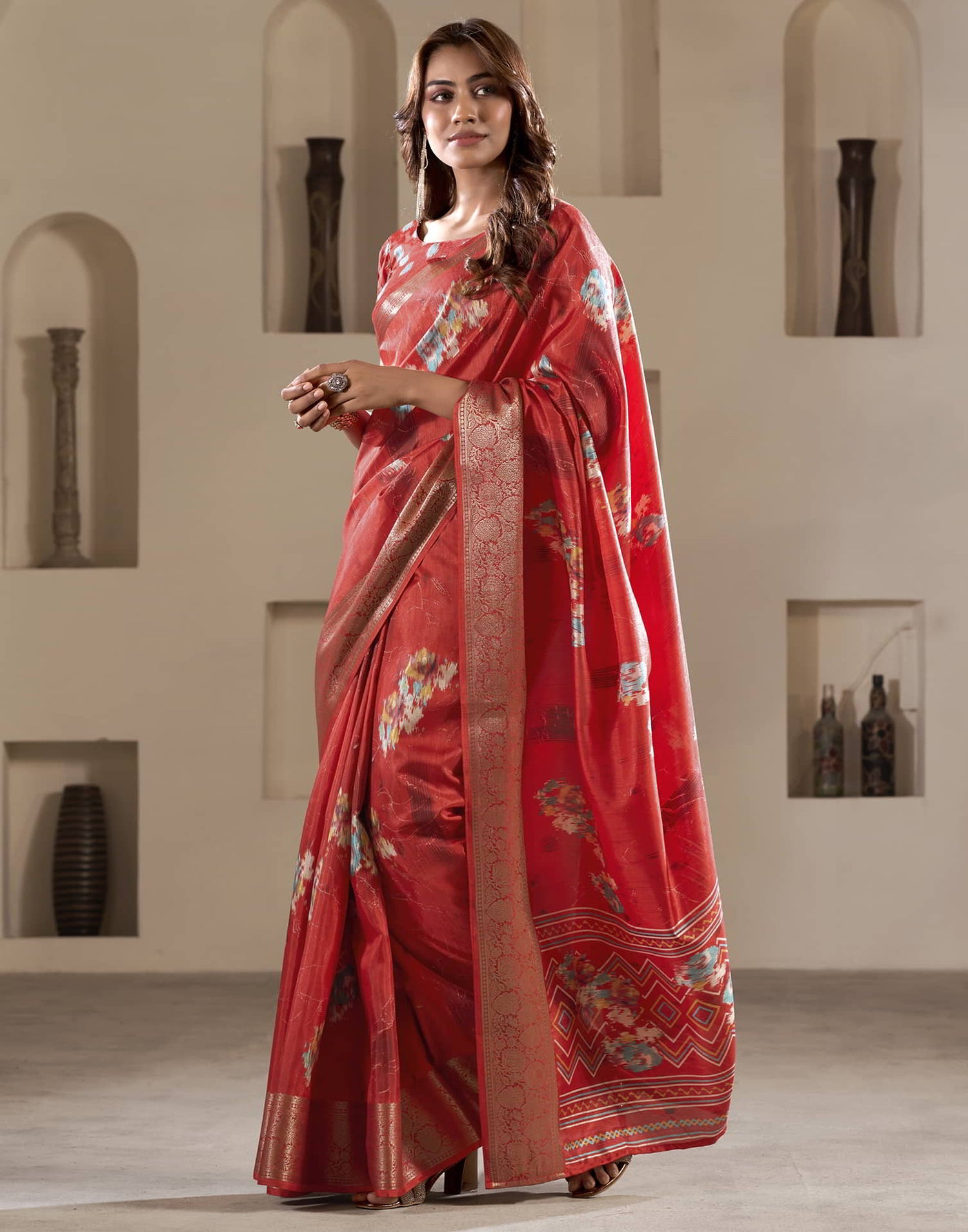 Red Silk Printed Saree