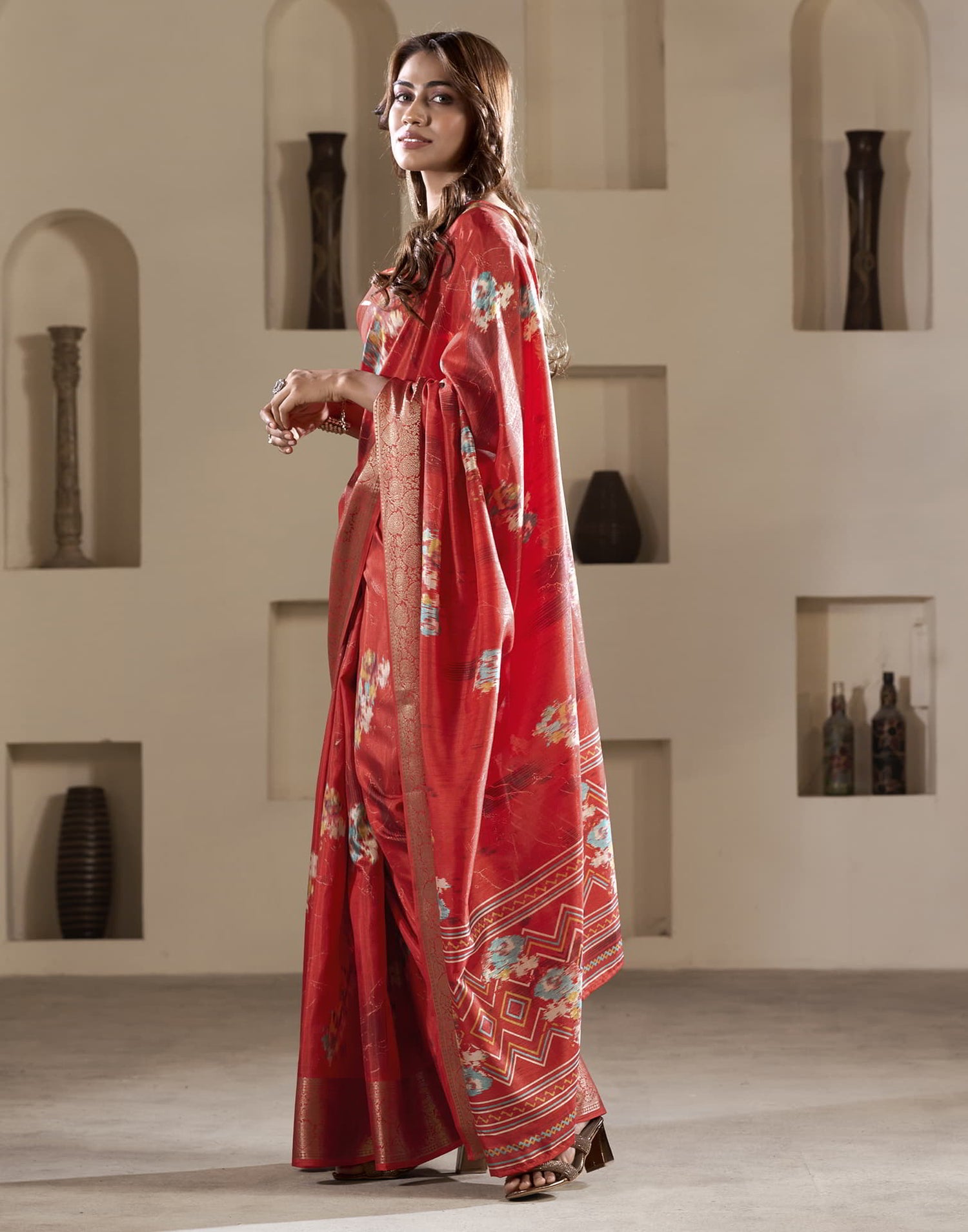 Red Silk Printed Saree