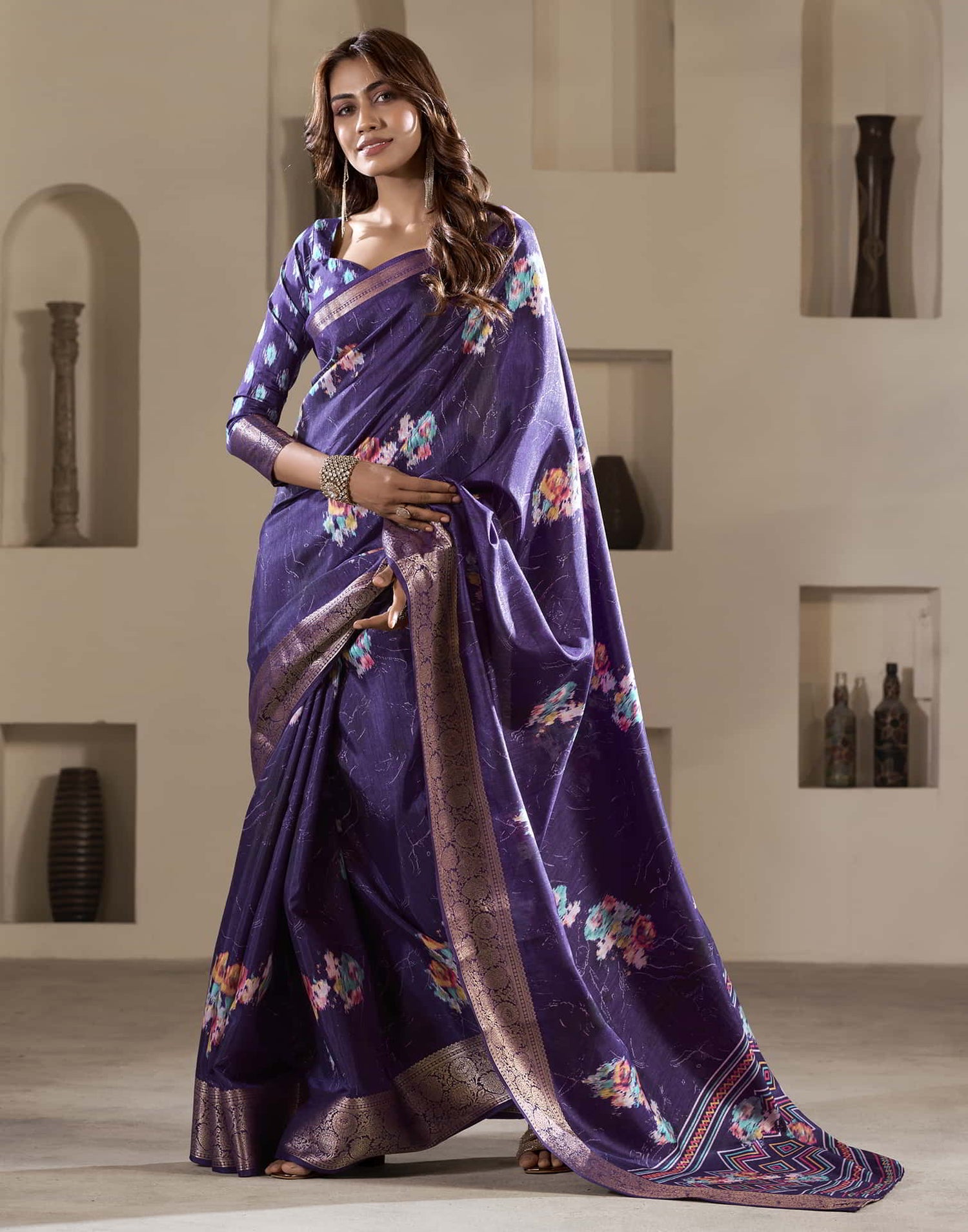 Violet Silk Printed Saree