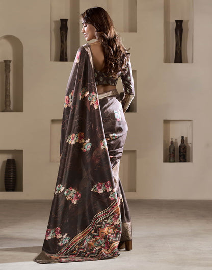 Brown Silk Printed Saree