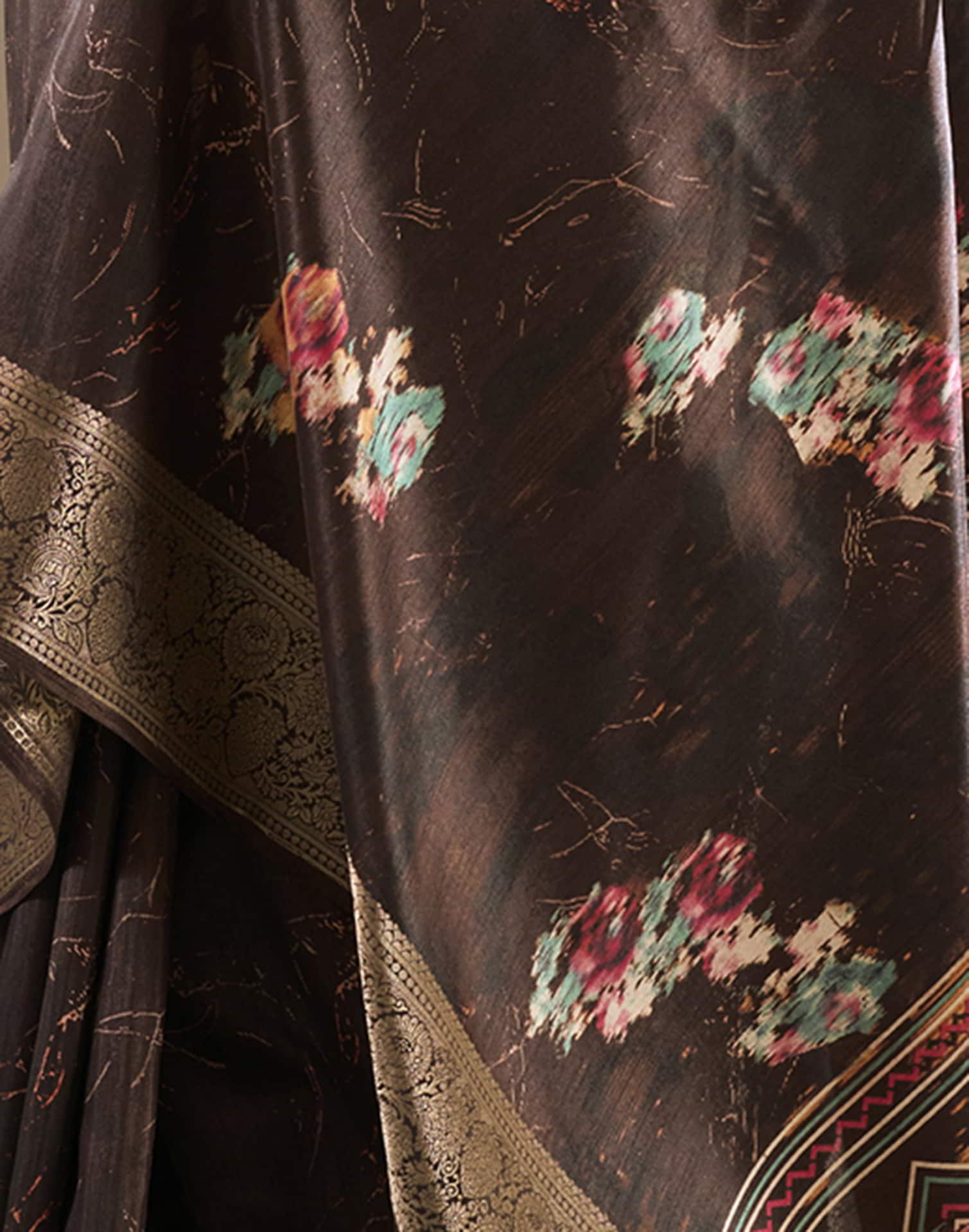 Brown Silk Printed Saree