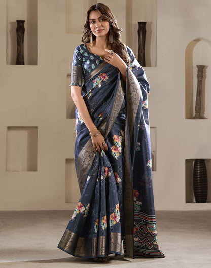 Blue Silk Printed Saree