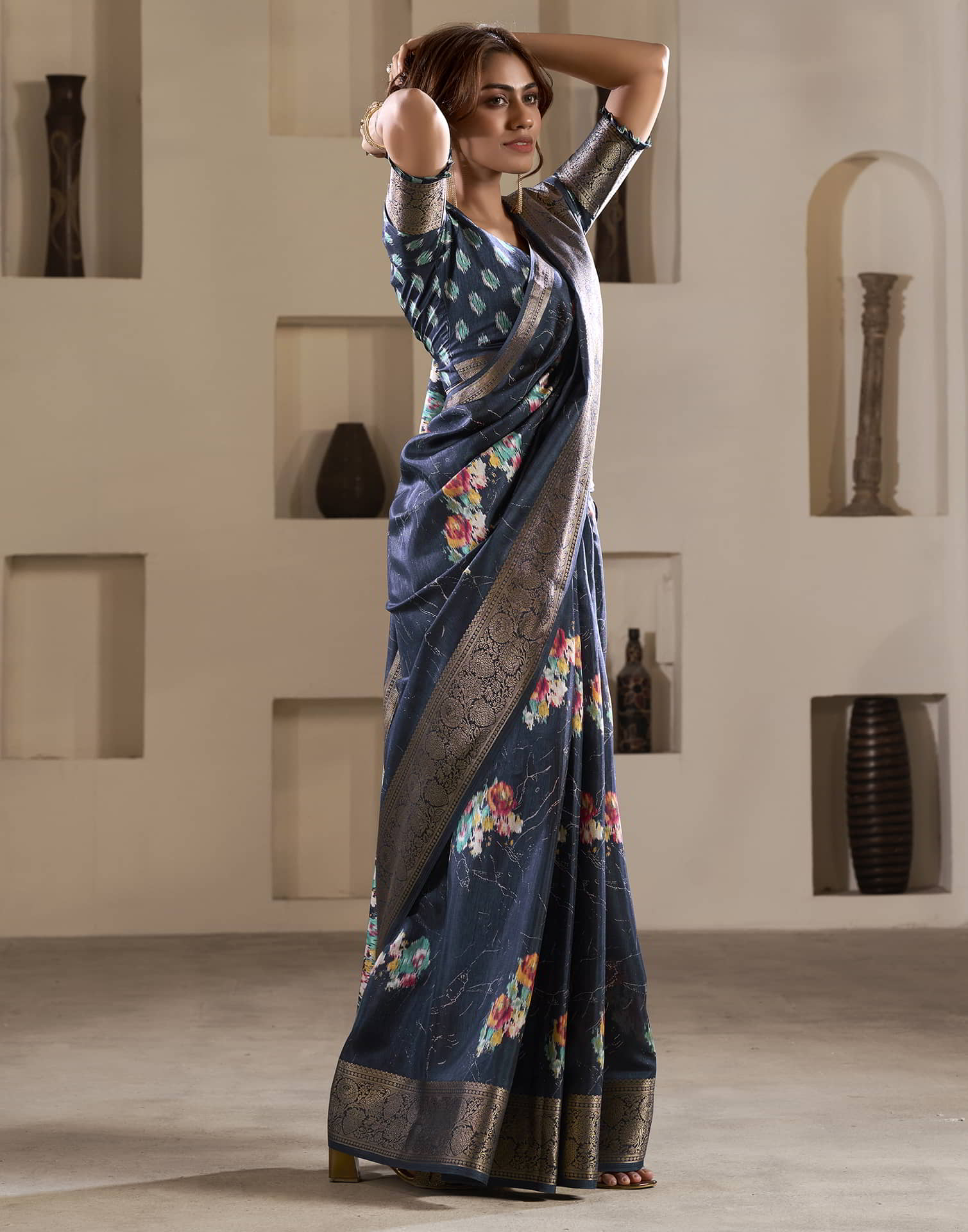 Blue Silk Printed Saree