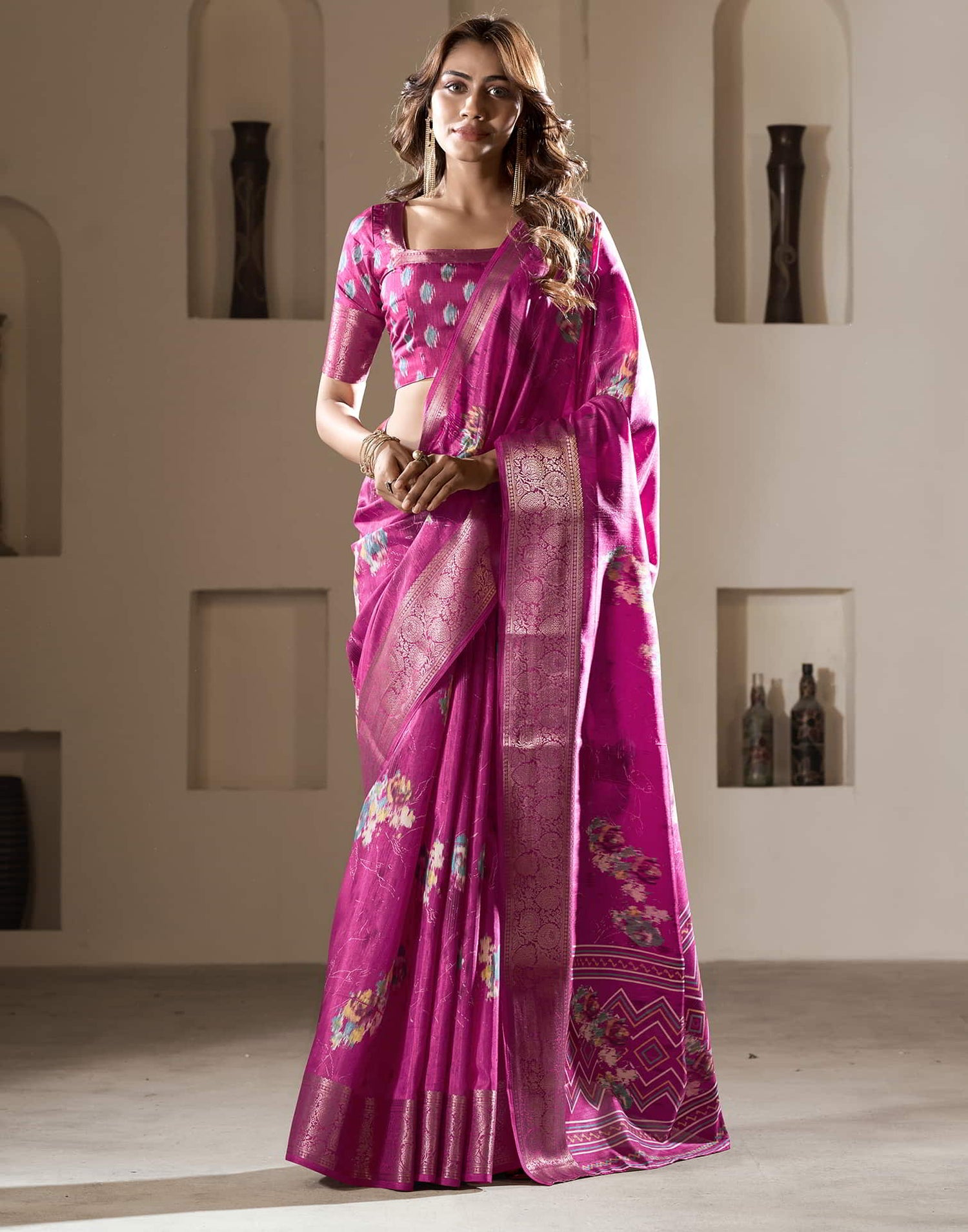 Pink Silk Printed Saree