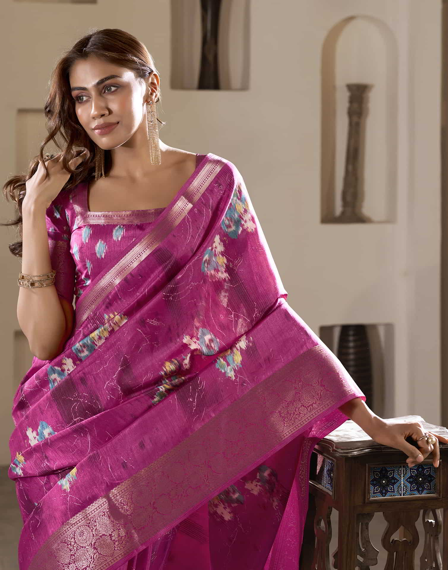 Pink Silk Printed Saree