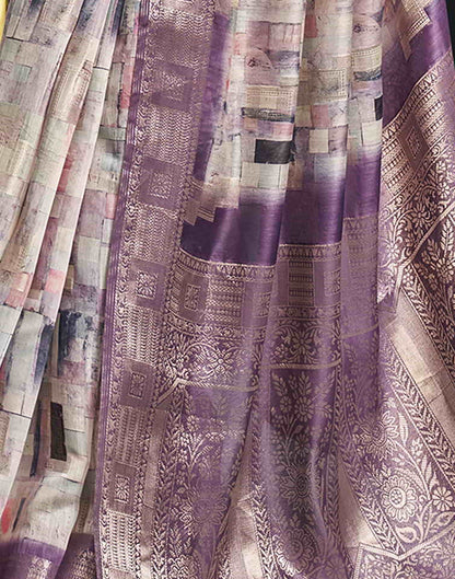 Cream Cotton Printed Saree