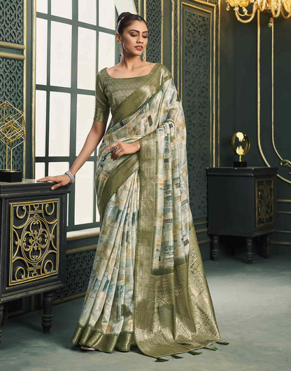 Cream Cotton Printed Saree