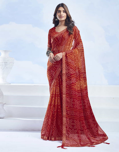 Red Bandhani Chiffon Saree