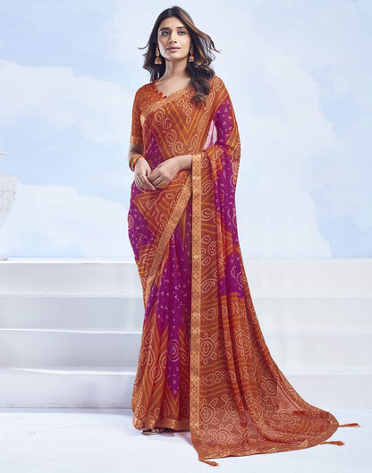 Orange Bandhani Chiffon Saree