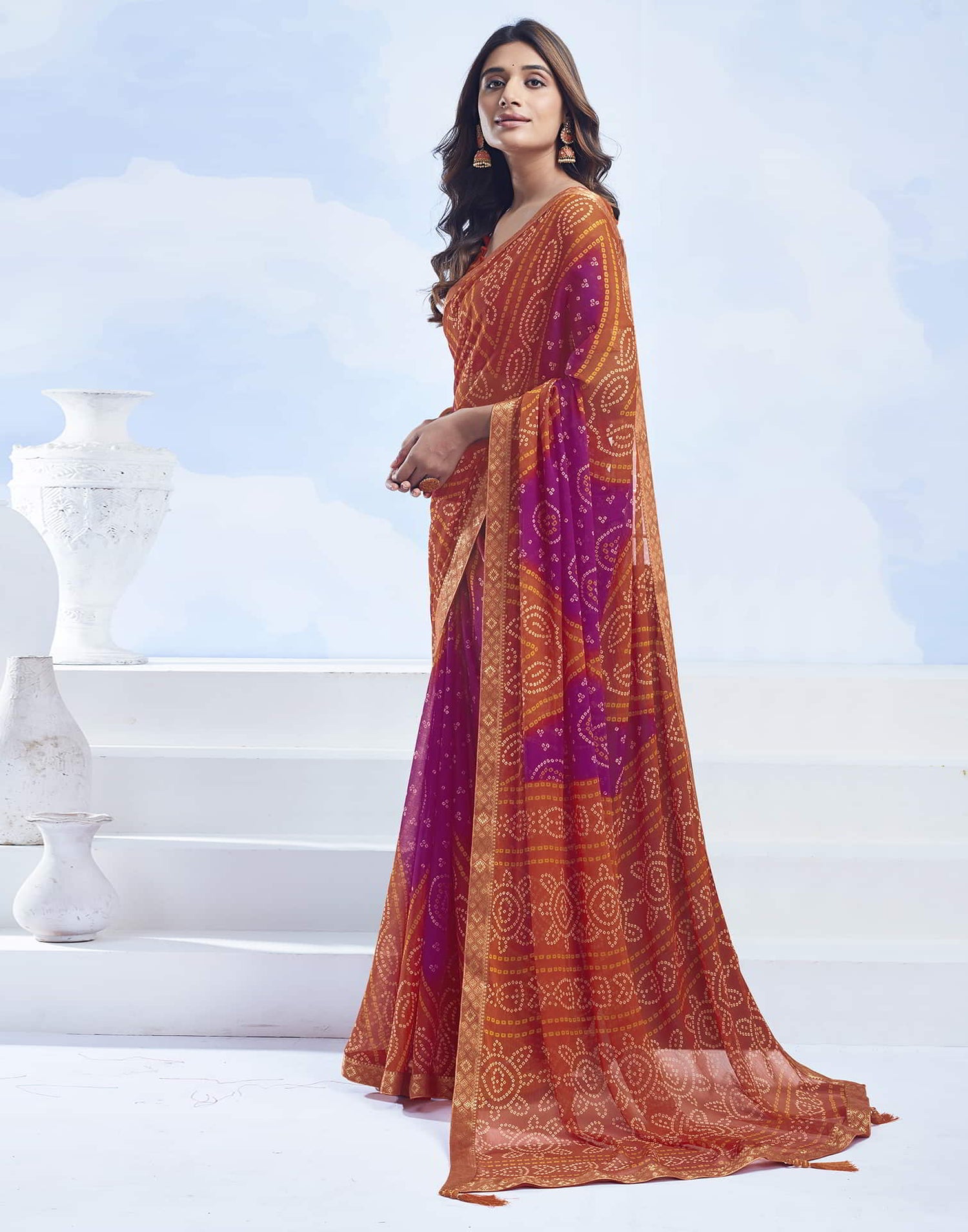 Orange Bandhani Chiffon Saree