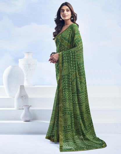 Green Bandhani Chiffon Saree