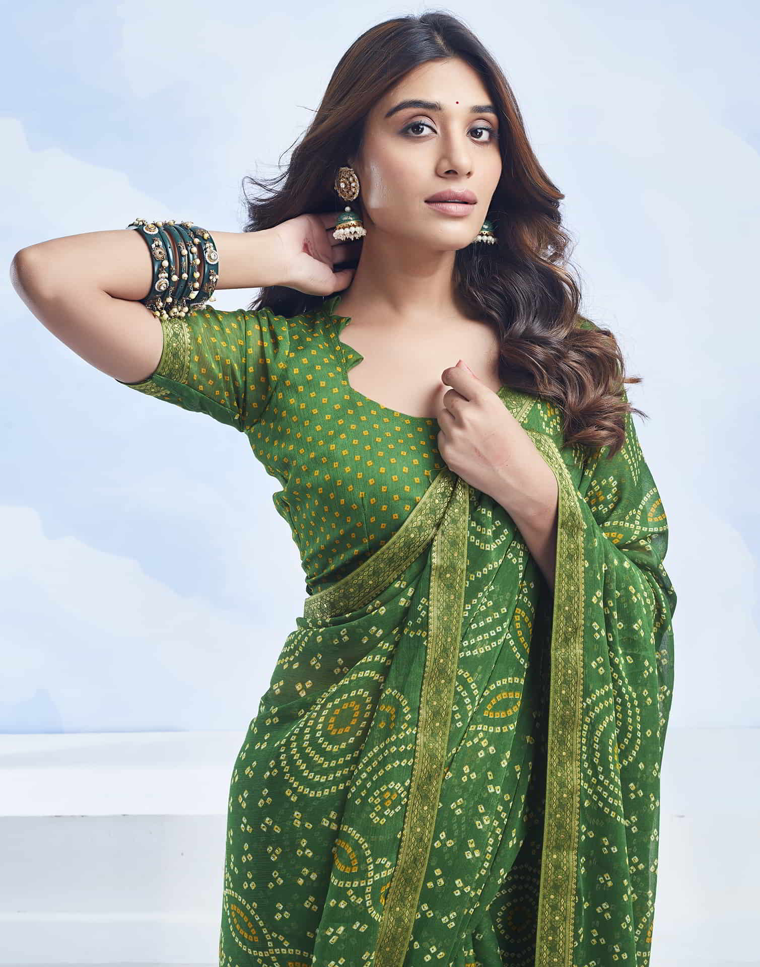 Green Bandhani Chiffon Saree