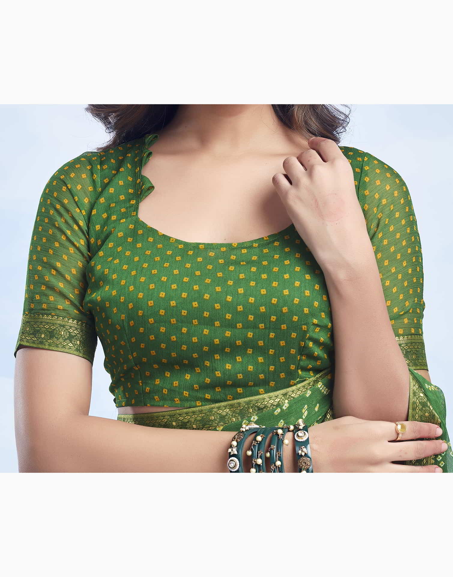 Green Bandhani Chiffon Saree