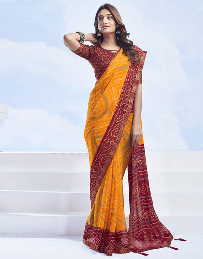 Yellow Bandhani Chiffon Saree