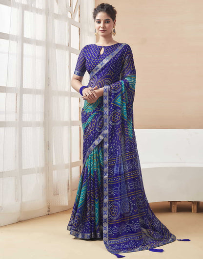 Blue Bandhani Chiffon Saree