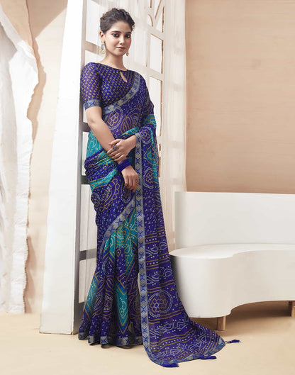 Blue Bandhani Chiffon Saree