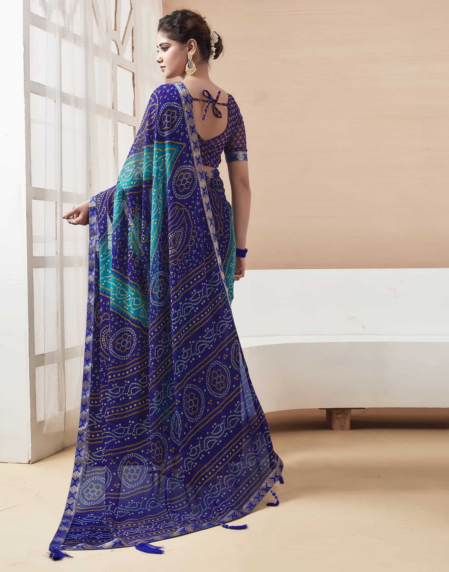 Blue Bandhani Chiffon Saree