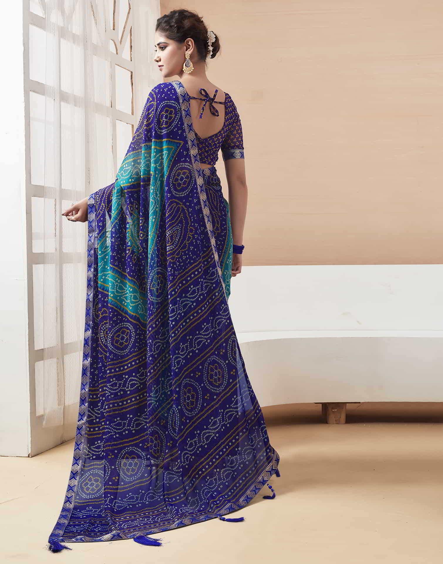 Blue Bandhani Chiffon Saree