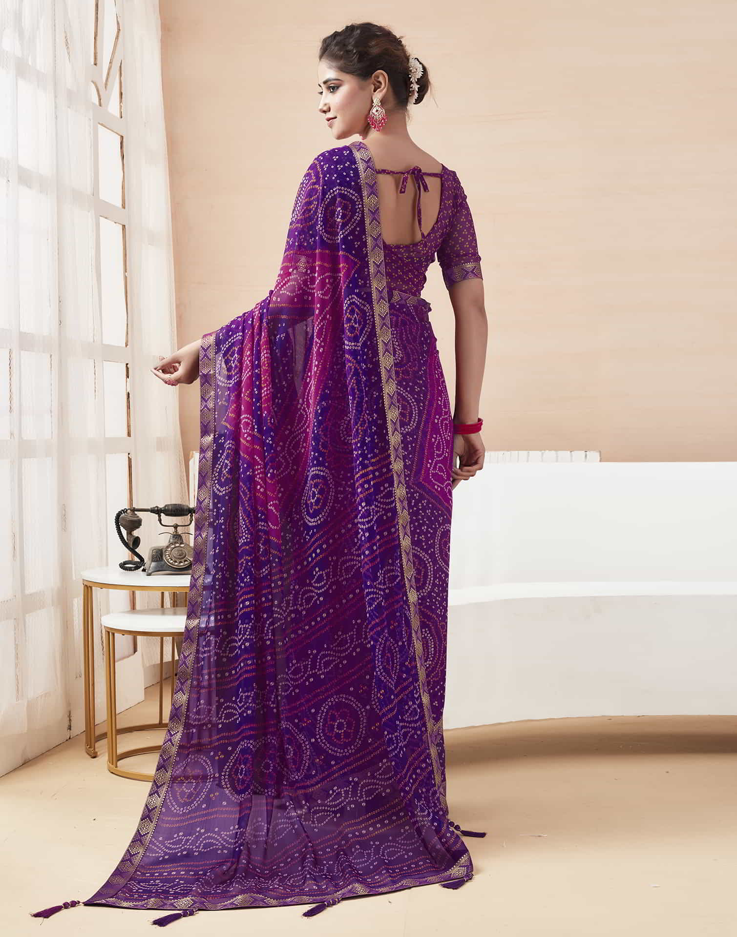 Purple Bandhani Chiffon Saree